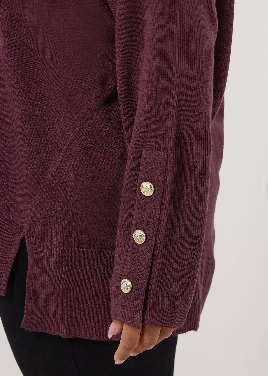 Yours Curve Purple Button V-Neck Jumper