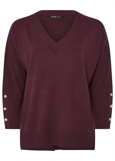 Yours Curve Purple Button V-Neck Jumper