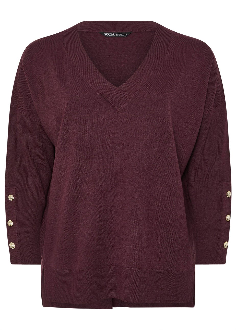 Yours Curve Purple Button V-Neck Jumper