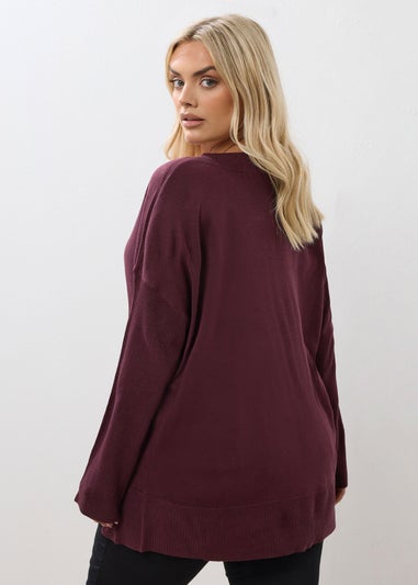 Yours Curve Purple Button V-Neck Jumper