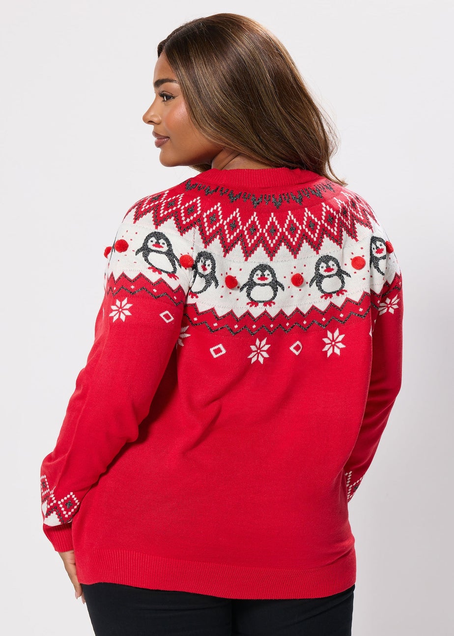 Yours Curve Red Novelty Penguin Fairisle Christmas Jumper