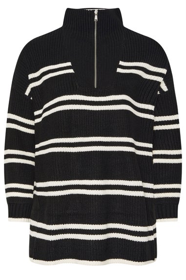Yours Curve Black Stripe Quarter Zip Jumper