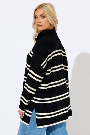 Yours Curve Black Stripe Quarter Zip Jumper