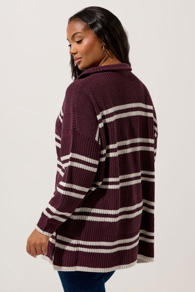 Yours Curve Red Stripe Quarter Zip Jumper