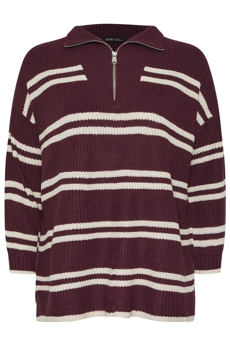 Yours Curve Red Stripe Quarter Zip Jumper