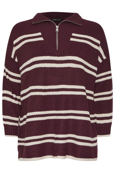 Yours Curve Red Stripe Quarter Zip Jumper