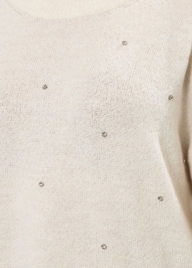 Yours Curve Ivory White Embellished Front Jumper