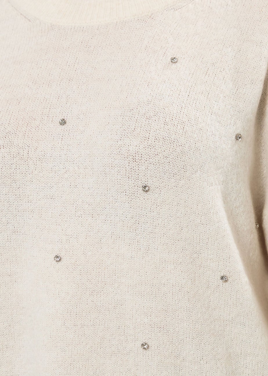 Yours Curve Ivory White Embellished Front Jumper