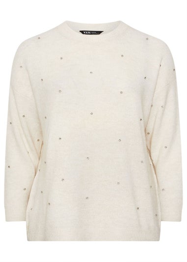 Yours Curve Ivory White Embellished Front Jumper