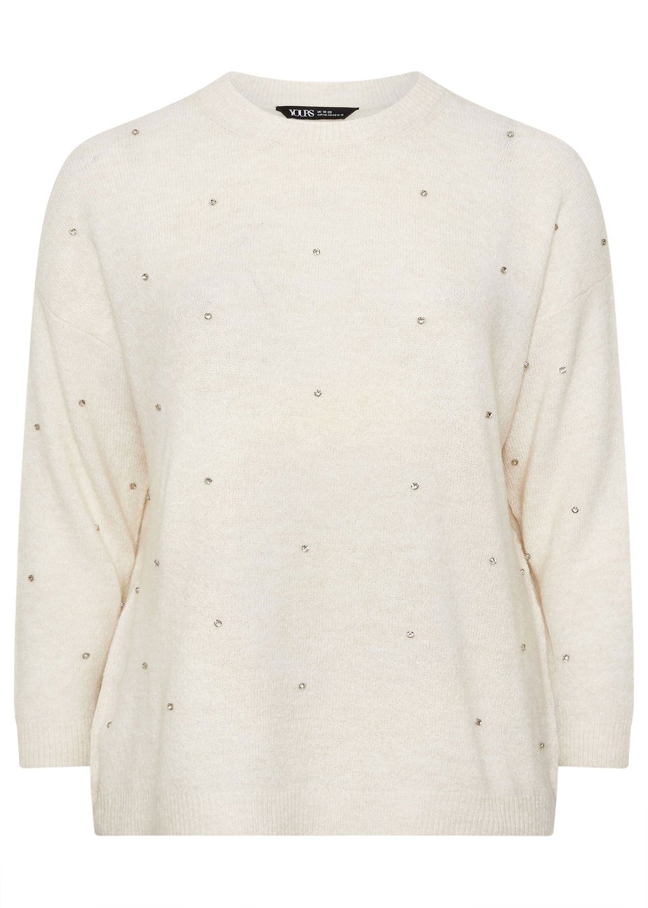 Yours Curve Ivory White Embellished Front Jumper