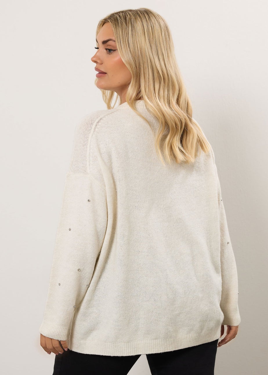 Yours Curve Ivory White Embellished Front Jumper