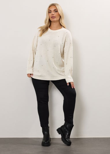 Yours Curve Ivory White Embellished Front Jumper