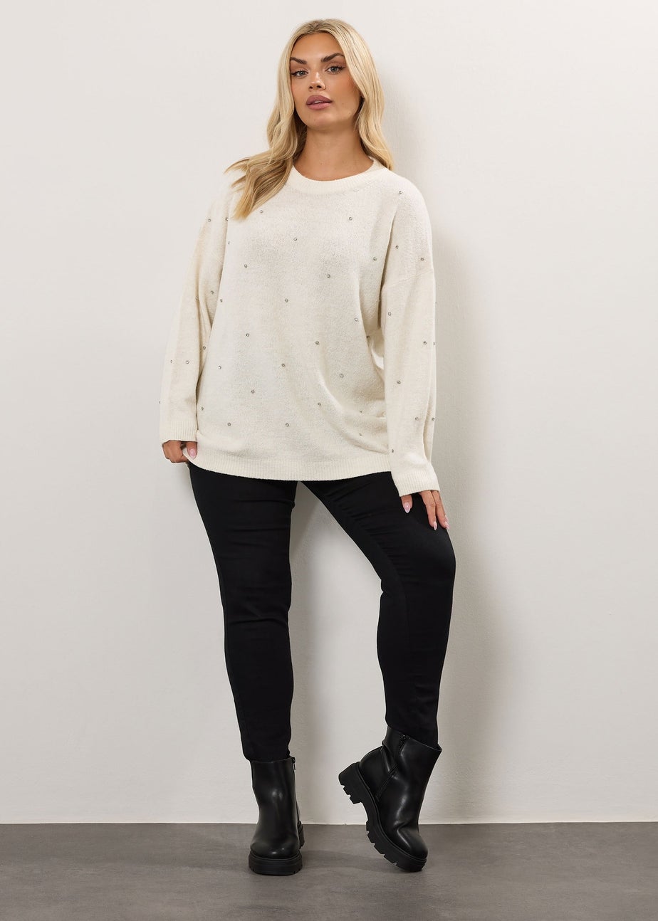 Yours Curve Ivory White Embellished Front Jumper