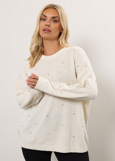 Yours Curve Ivory White Embellished Front Jumper