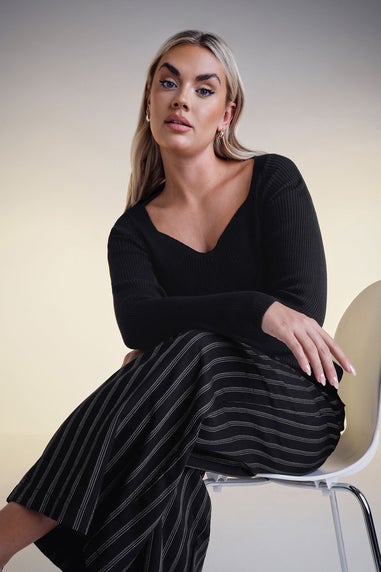 Yours Curve Black Ribbed Knitted Top