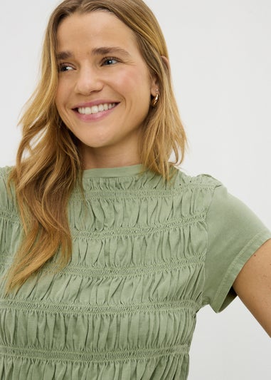 Green Acid Wash Shirred Top