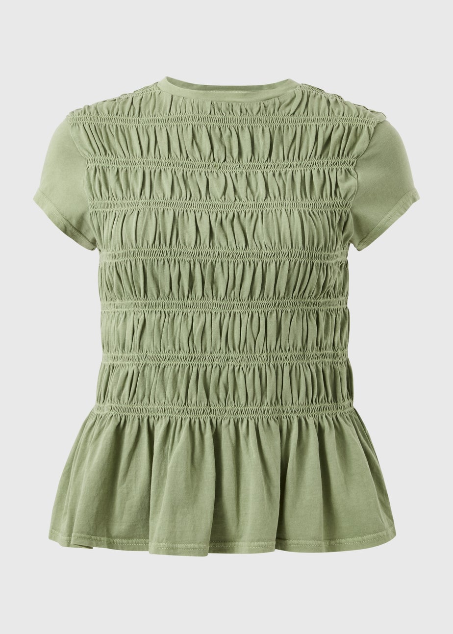 Green Acid Wash Shirred Top