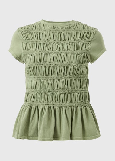 Green Acid Wash Shirred Top