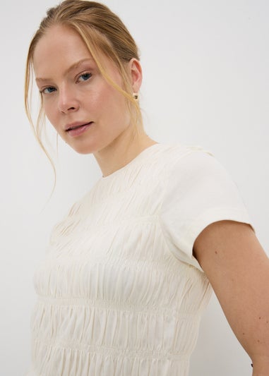 Nude Shirred Short Sleeve Top