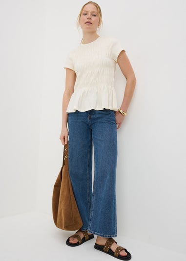 Nude Shirred Short Sleeve Top