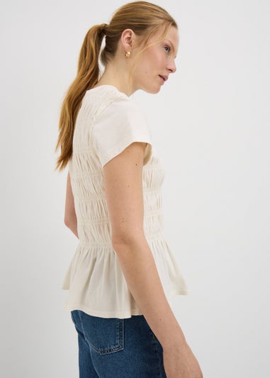Nude Shirred Short Sleeve Top