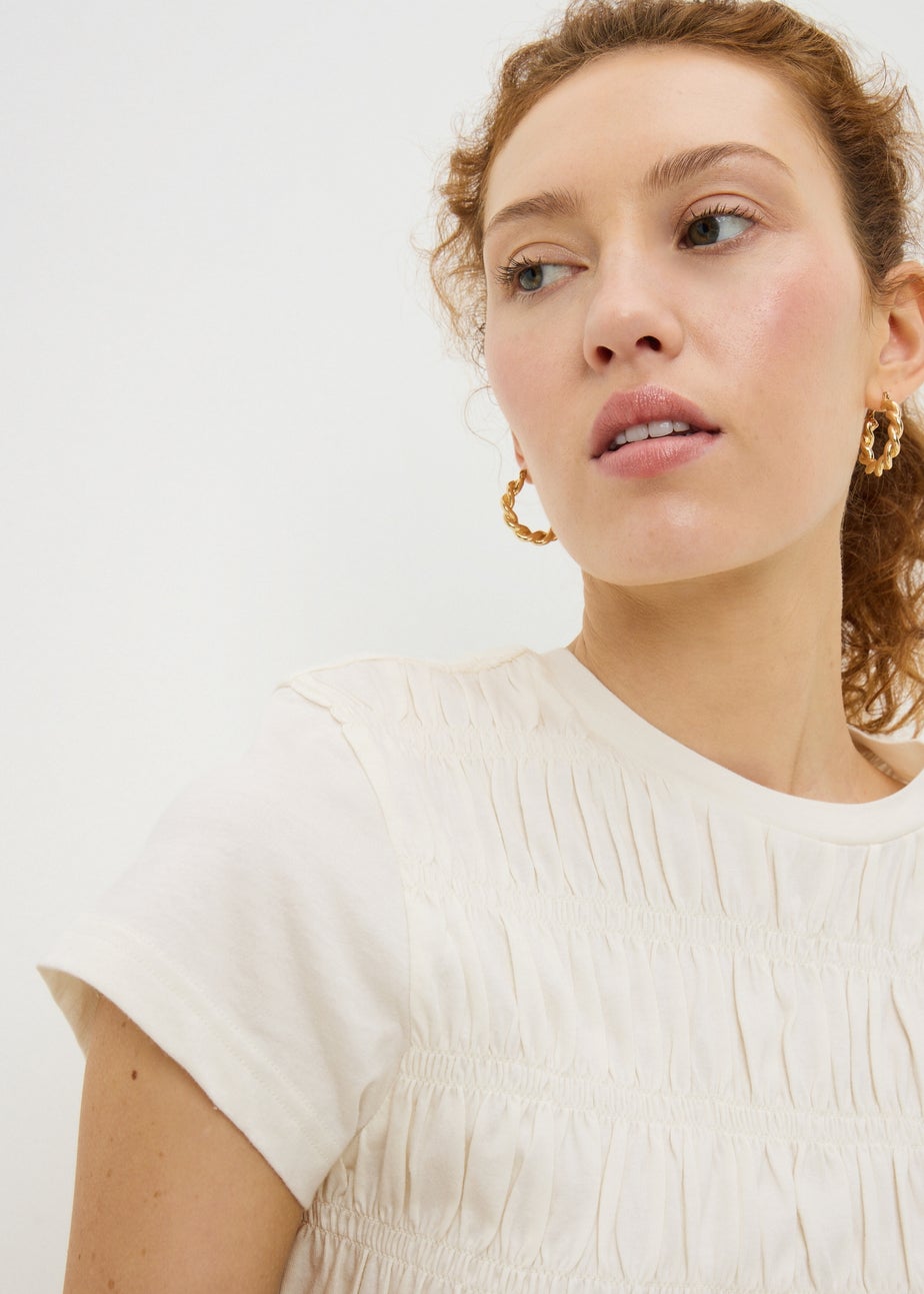 Nude Shirred Short Sleeve Top