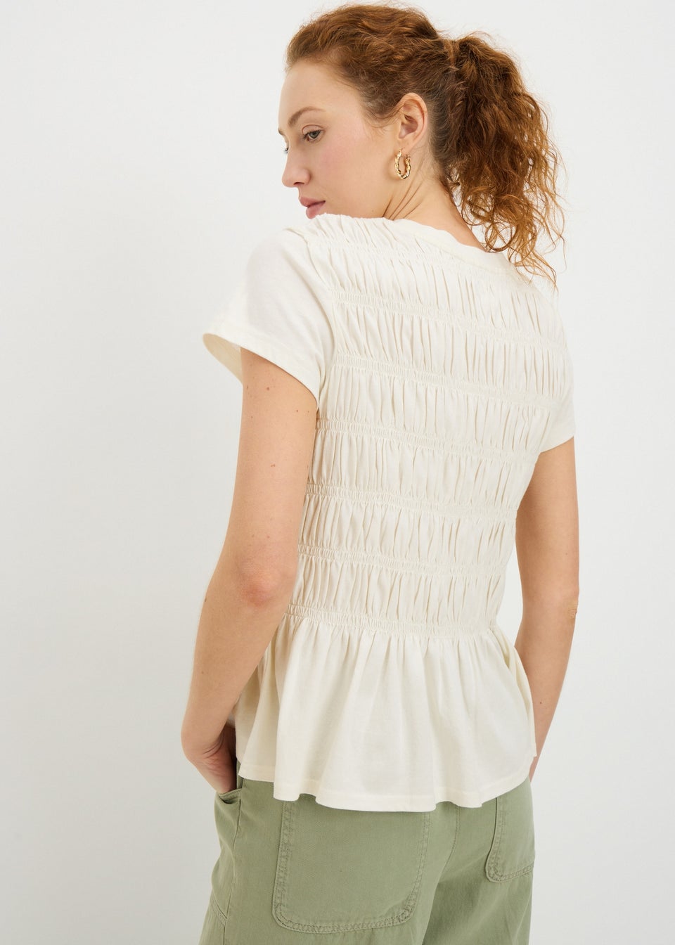 Nude Shirred Short Sleeve Top
