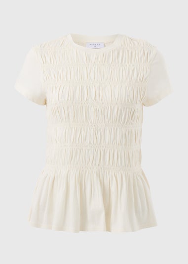 Nude Shirred Short Sleeve Top