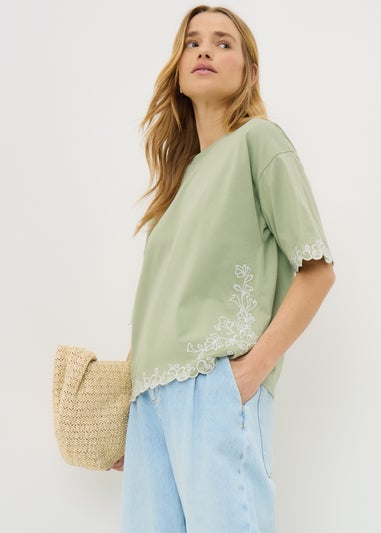 Sage Green Embroidered Boxy T-Shirt