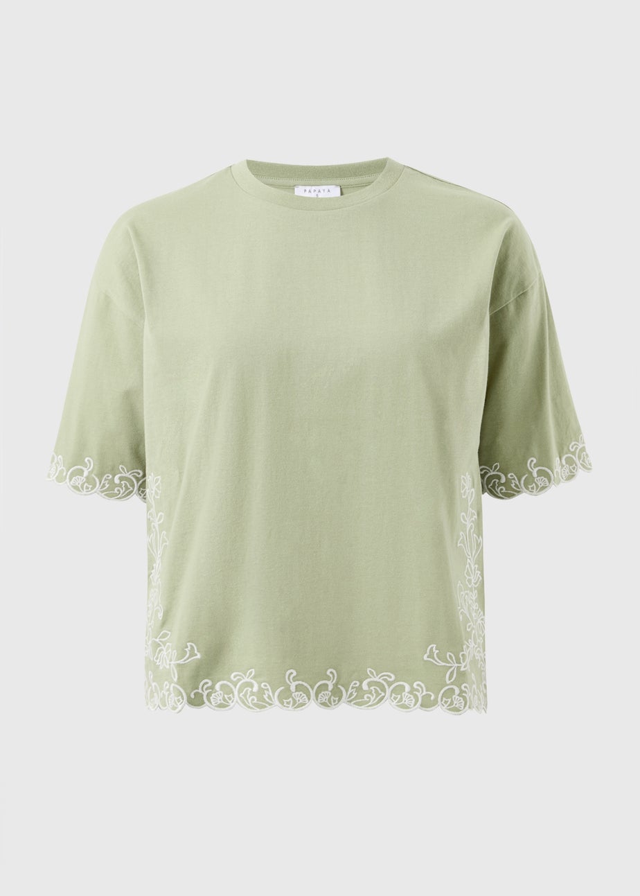 Sage Green Embroidered Boxy T-Shirt