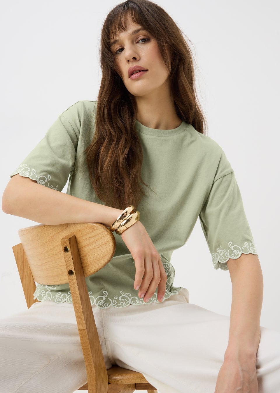 Sage Green Embroidered Boxy T-Shirt