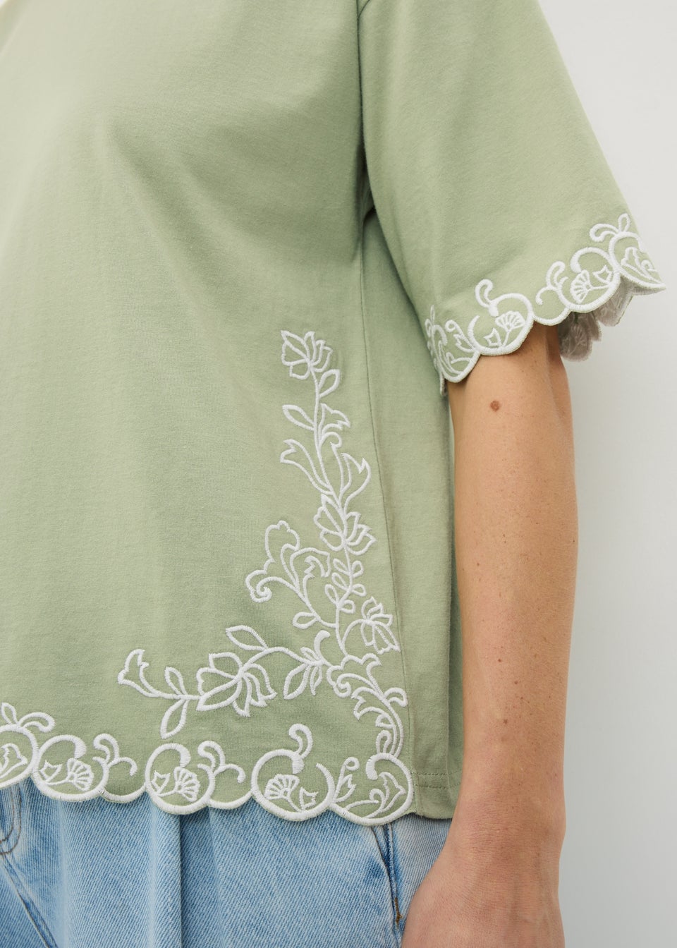 Sage Green Embroidered Boxy T-Shirt