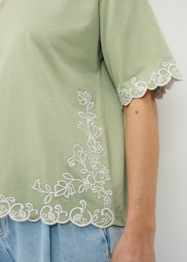 Sage Green Embroidered Boxy T-Shirt