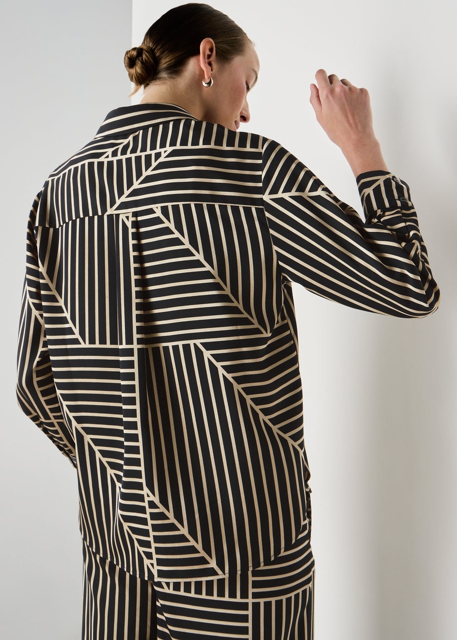 Et Vous Camel Stripe Satin Co Ord Shirt