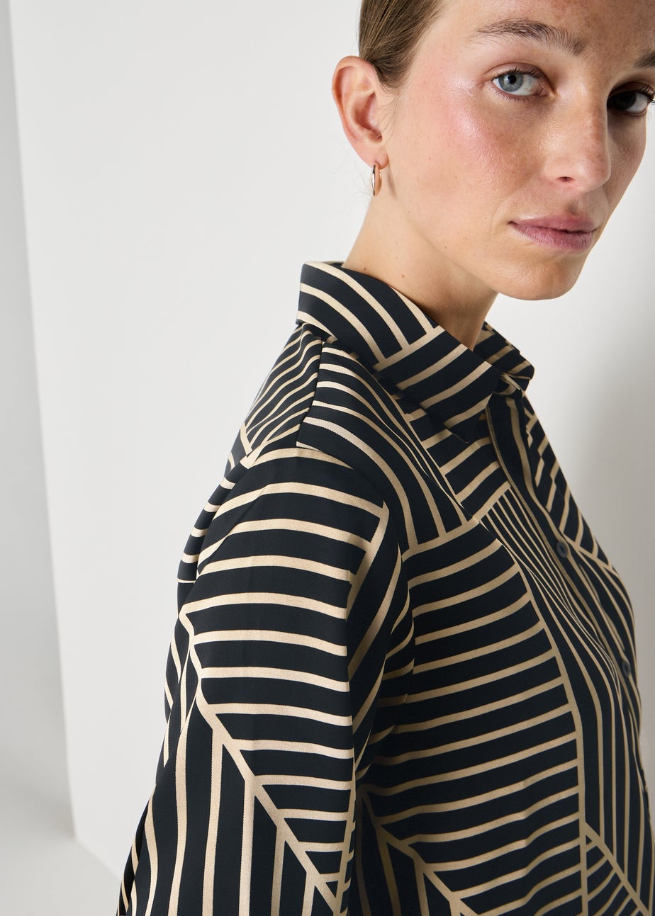 Et Vous Camel Stripe Satin Co Ord Shirt