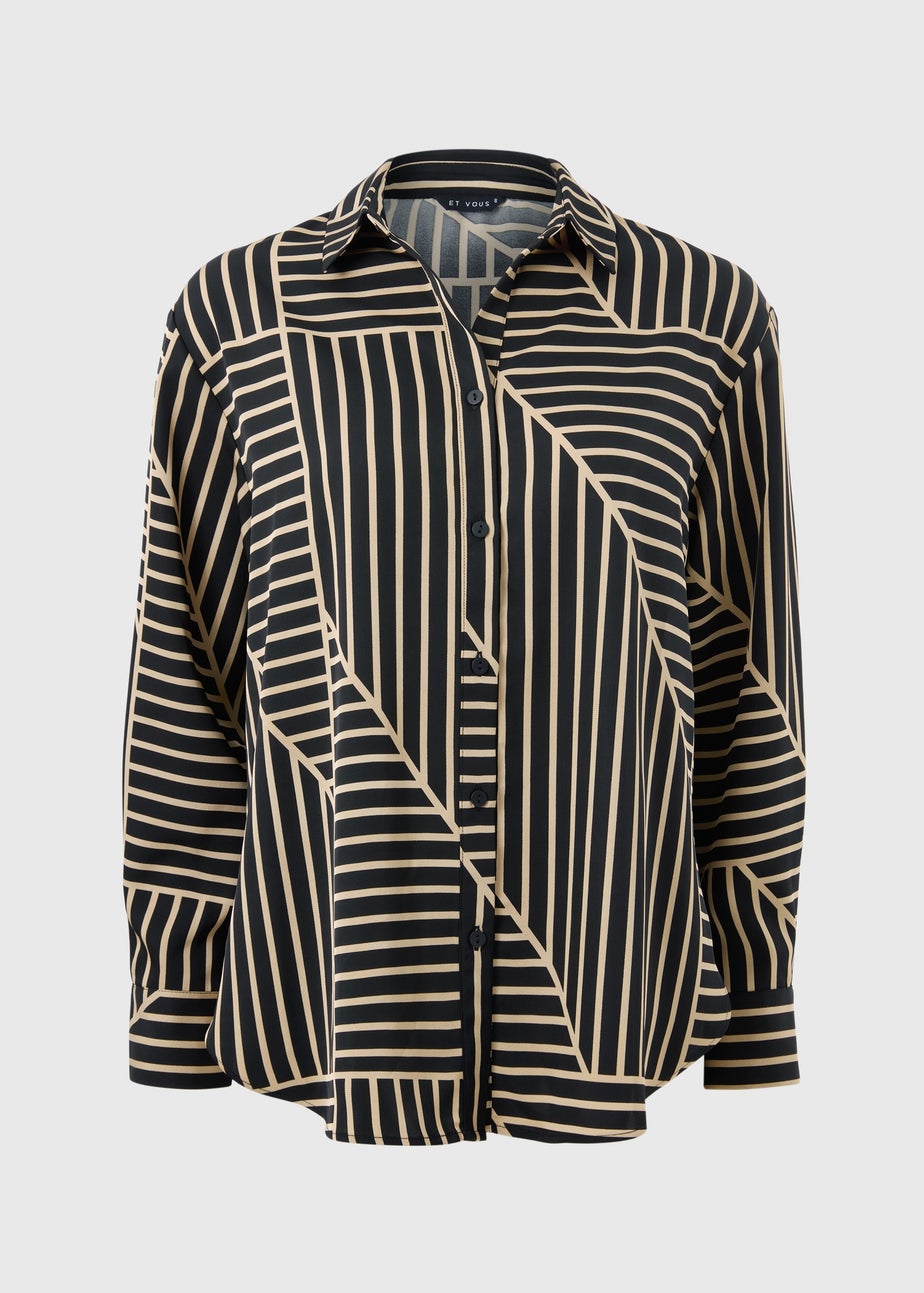 Et Vous Camel Stripe Satin Co Ord Shirt