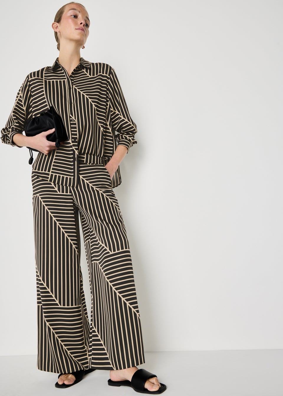Et Vous Camel Stripe Satin Wide Leg Co Ord Trousers