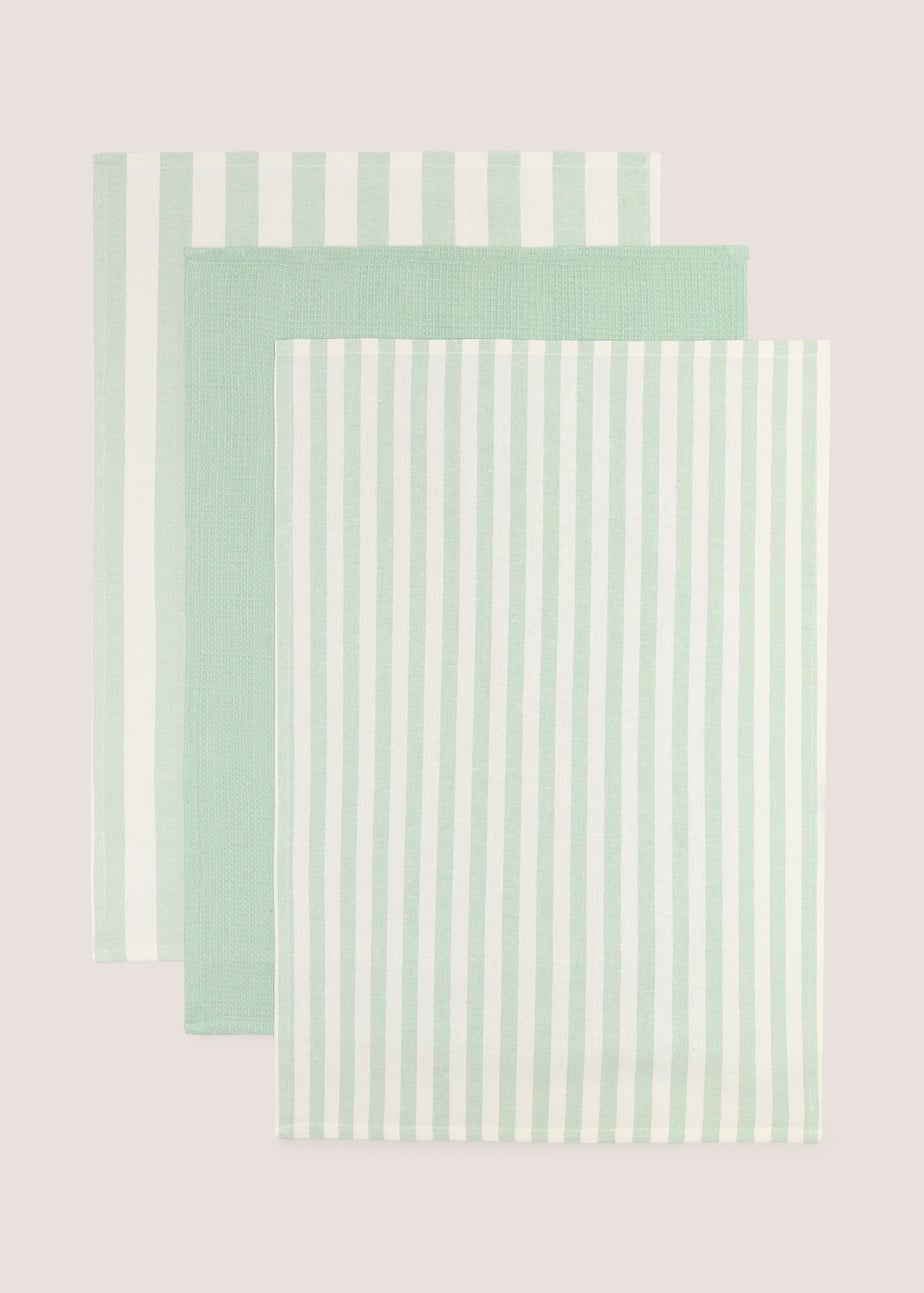 3 Pack Green Striped Tea Towels