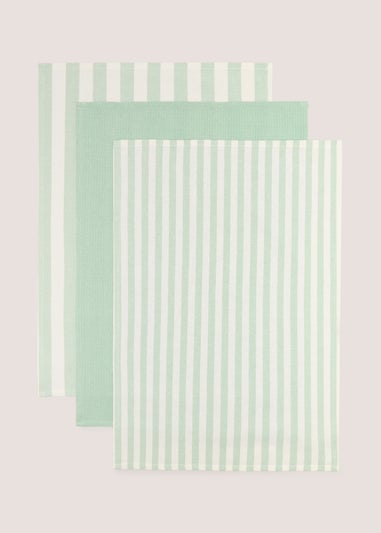 3 Pack Green Striped Tea Towels