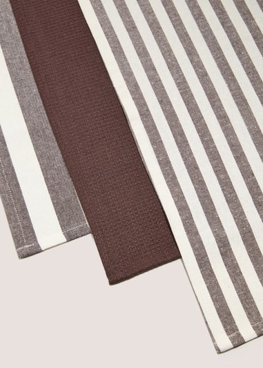 3 Pack Brown Striped Tea Towels