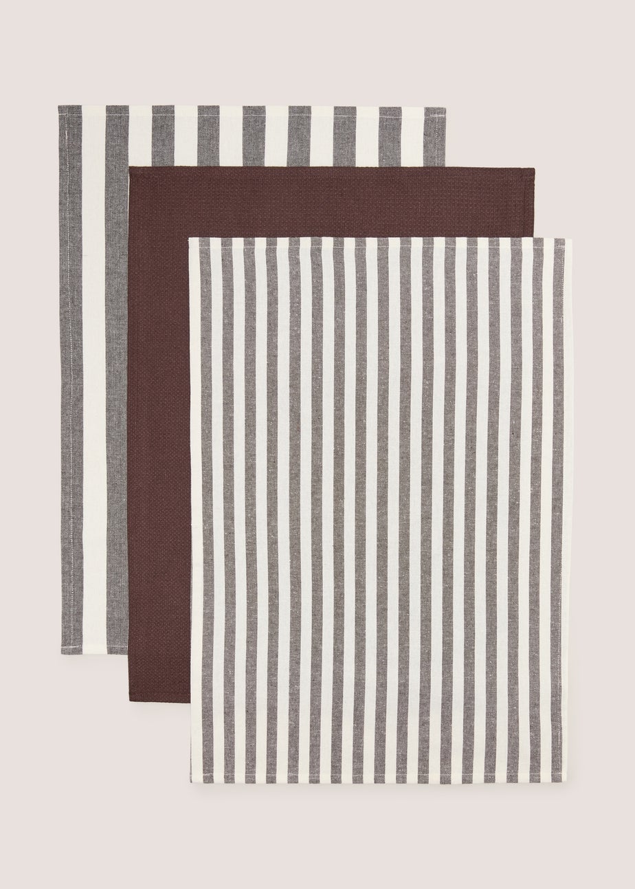 3 Pack Brown Striped Tea Towels