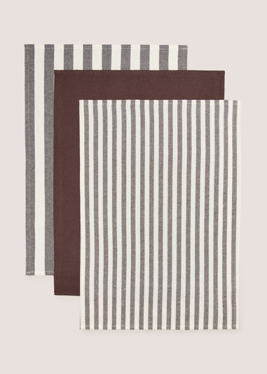 3 Pack Brown Striped Tea Towels