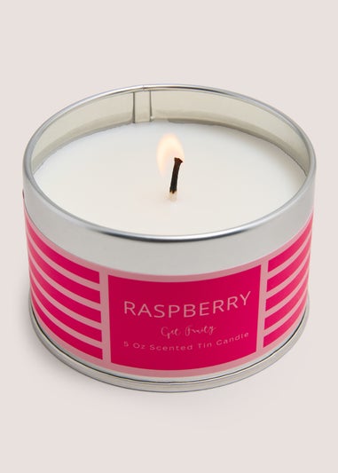 Raspberry Stripe Tin Candle
