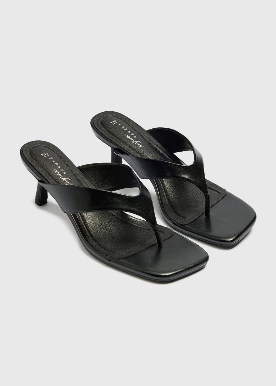 Black Comfort Toe Post Kitten Heels