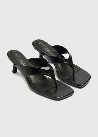 Black Comfort Toe Post Kitten Heels