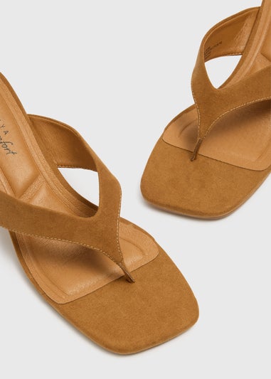 Tan Comfort Toe Post Kitten Heels