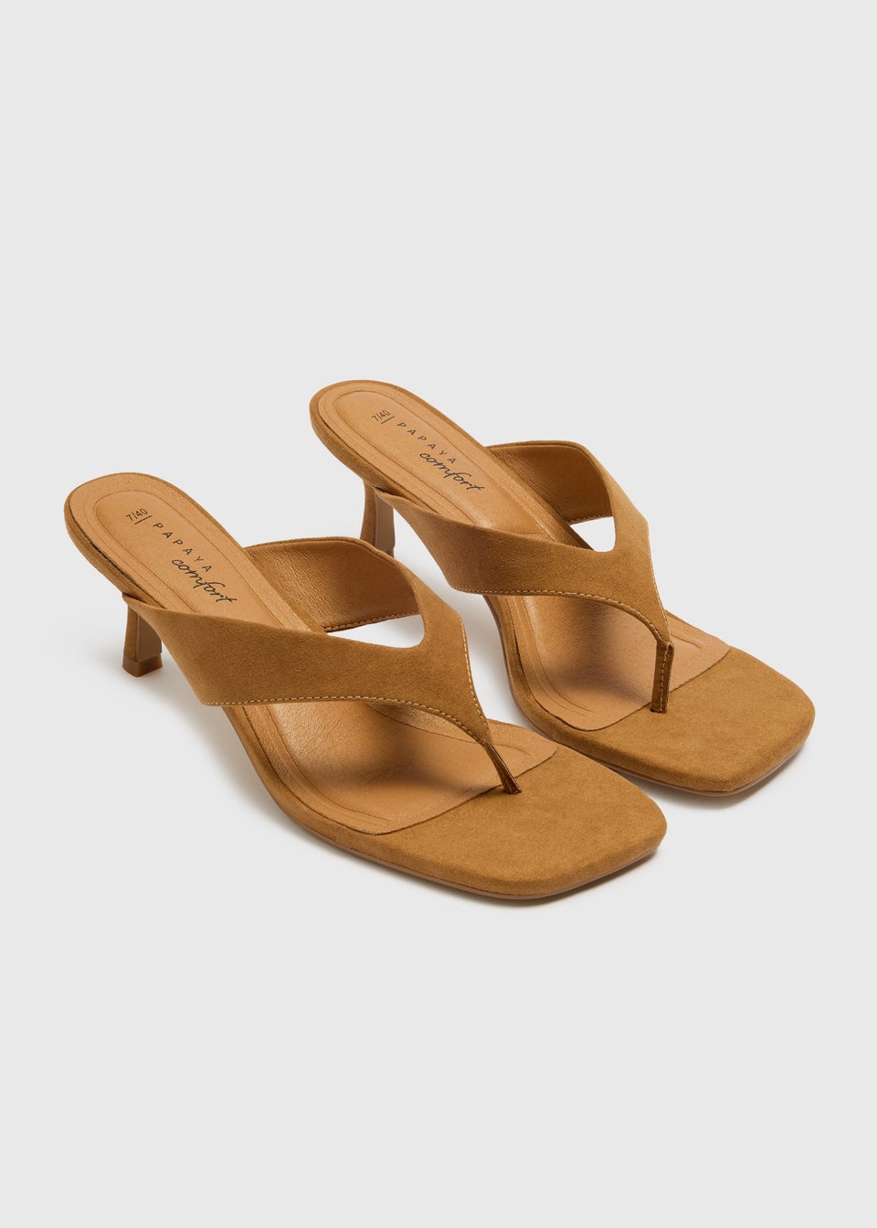 Tan Comfort Toe Post Kitten Heels