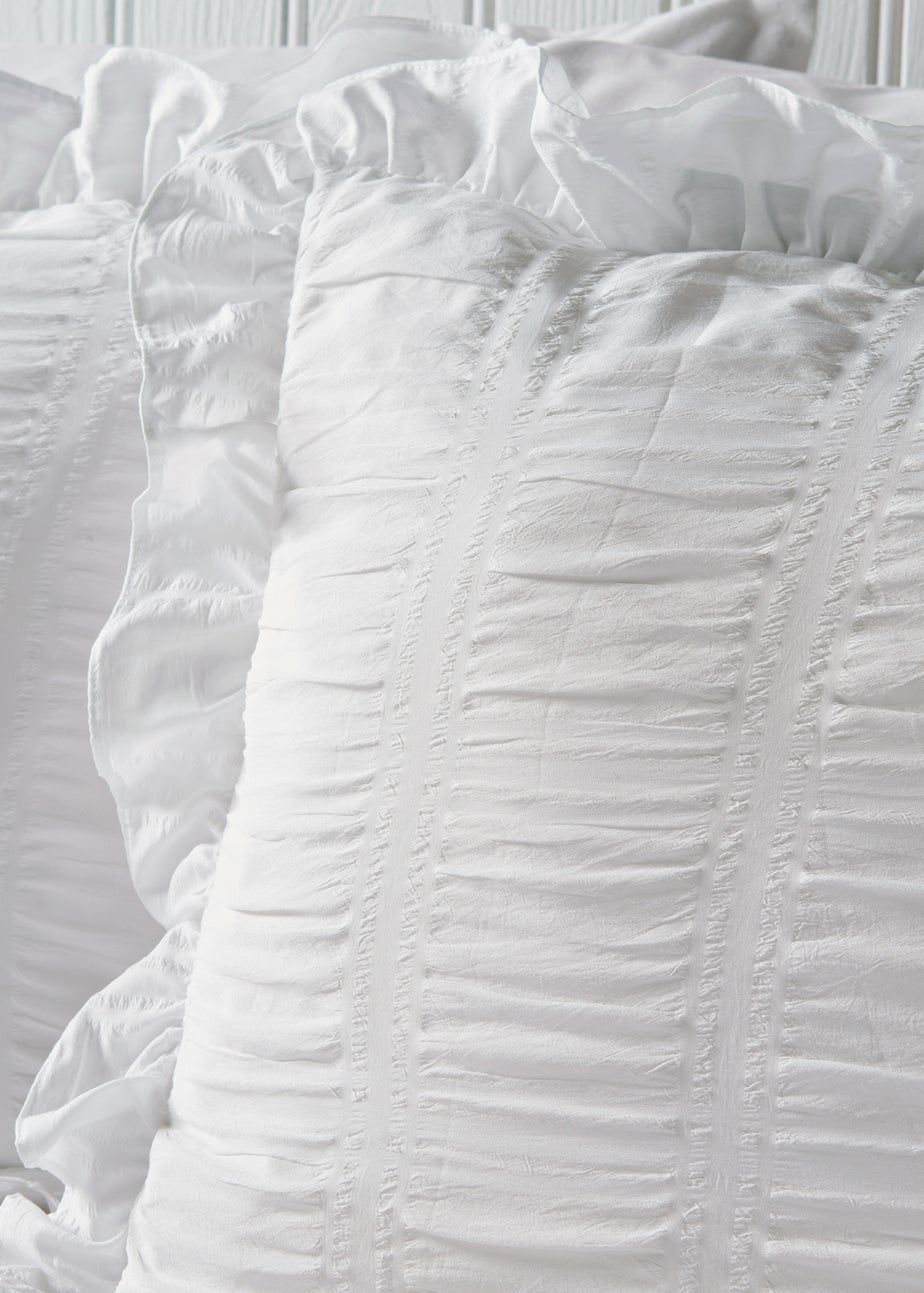 White Seersucker Frill Duvet Set