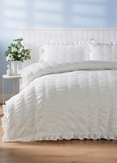 White Seersucker Frill Duvet Set