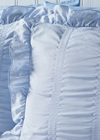 Blue Seersucker Frill Duvet Set